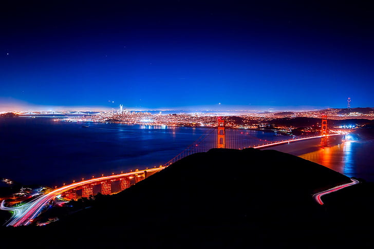 san francisco, Golden gate tilts, naktī, nakts, vakarā, atrakcijas, tūrisms