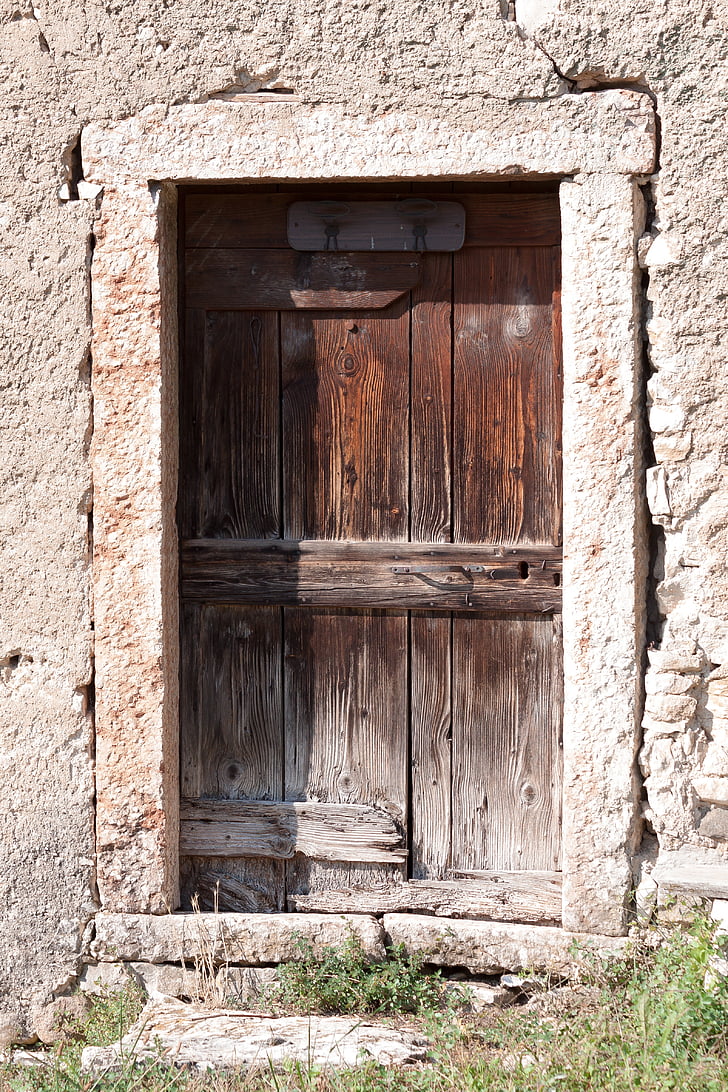 durys, senas, medienos, senų durų, įvestis, rankena, geležies