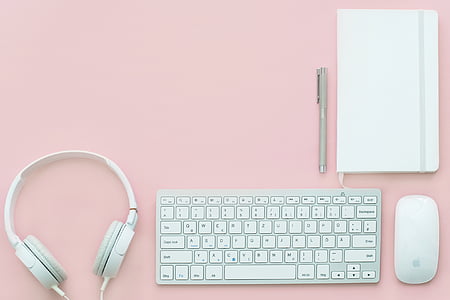 roze, levensstijl, hoofdtelefoon, toetsenbord, Apple, muis, pen