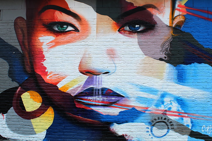 Graffitti, wanita, lukisan, karya seni, seni jalanan, wajah, seni