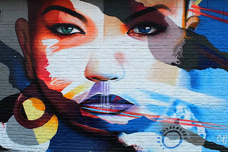 graffitti, woman, painting, artwork, street art, face, art
