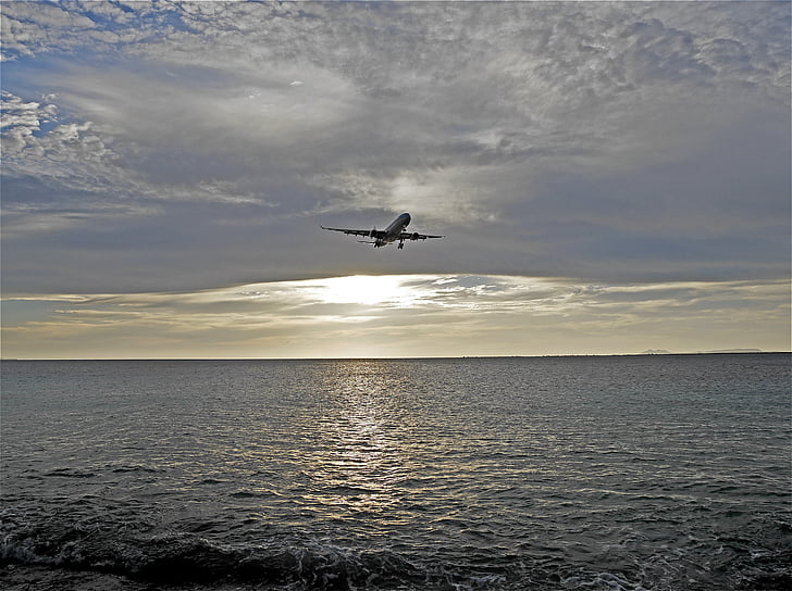 günbatımı, uçak, cennet, bulutlar, Görünüm, Hava, Bonaire