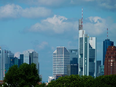 Skyline, FFM, Frankfurt, Hotel Frankfurt, Mainhattan, pankki, taivas