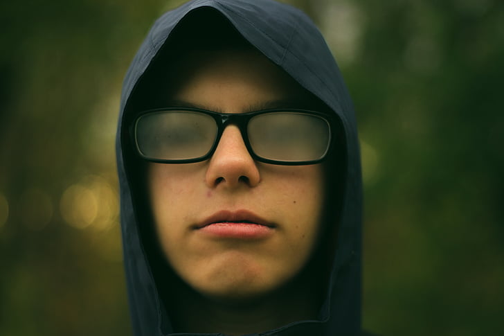 adult, blur, close-up, eyeglasses, focus, hoodie, model