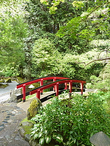 Bridge, Park, japanska investeringar, ön, röd räcke