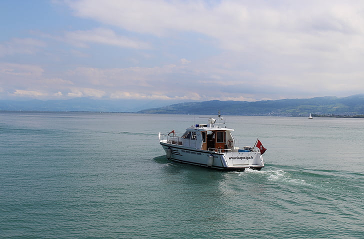 laivas, motorlaivis, seepolizei, policijos Turgau kantonas, Bodeno ežeras, Romanshorn, Thurgau