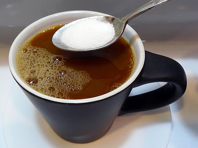 fekete kupa, kávé, csésze kávé, kávézó, reggel, ital, kanál