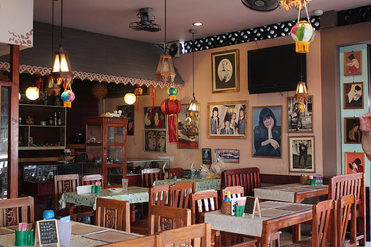 restaurante, interior, café, nostálgico, Turismo, tabla, en el interior