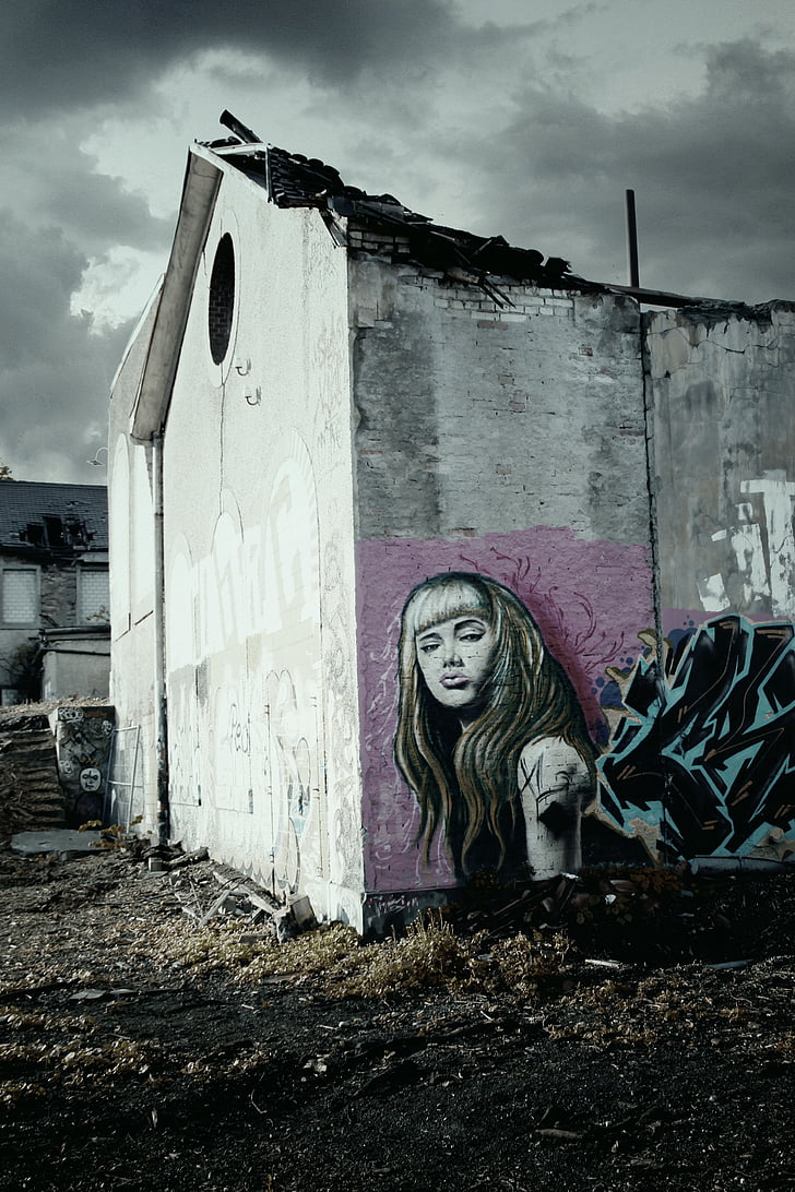 rovina, graffitti, decadimento, vecchio edificio, Bülach, Svizzera, spettrale