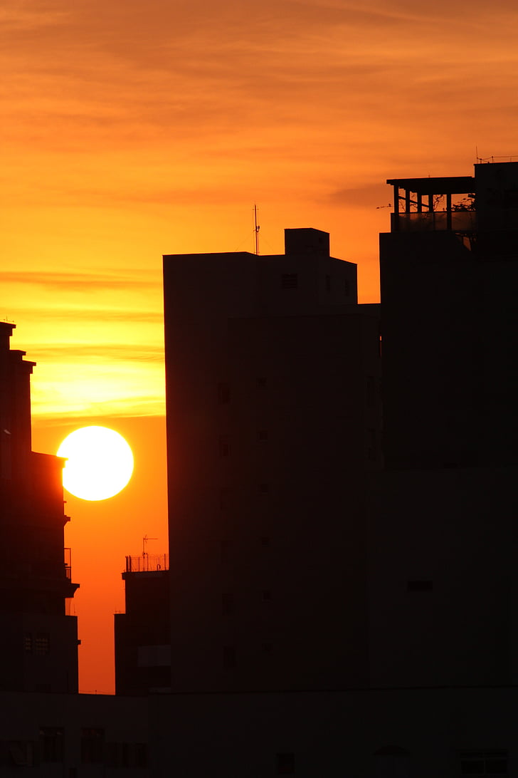 puesta de sol, ciudad, São paulo, al atardecer, paisaje urbano, horizonte urbano, escena urbana