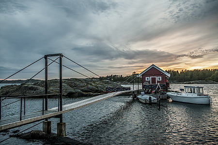 boat, shed, house, cabin, scandinavia, boats, bridge