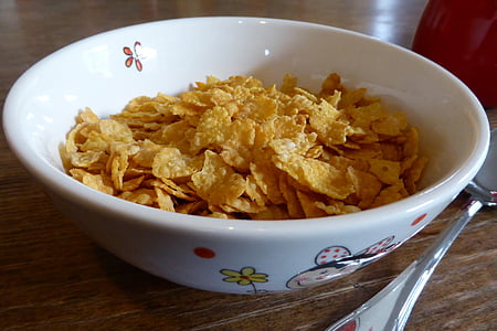 breakfast, cornflakes, cereal bowl, eat, food, crispy, delicious