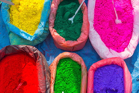 street market, colorful, colors, powder, nepal, multi colored, celebration