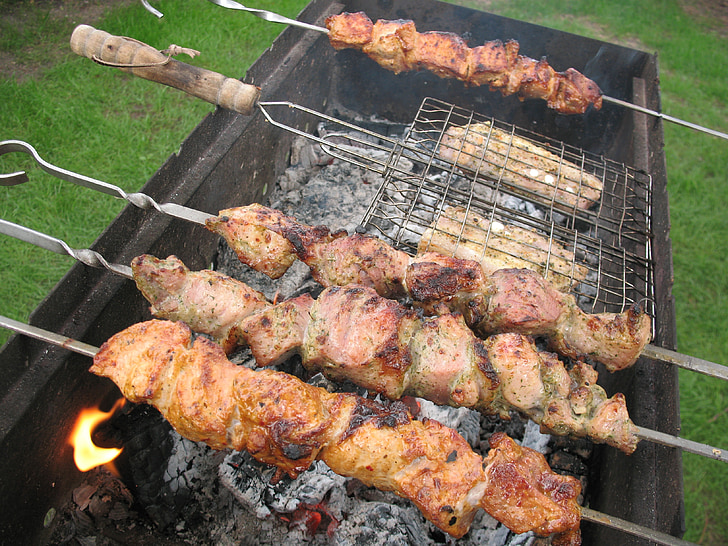 barbacoa, graella, carn, pícnic, carn de porc, alevins