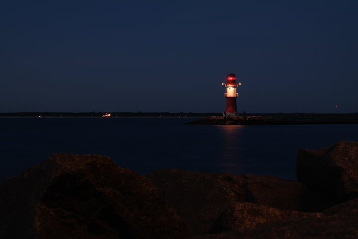 Lighthouse, kvällen, romantiska, vatten, hamninloppet, hamn, Beacon