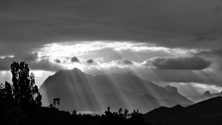 sun's rays, rays, landscapes, nature, mountain, sky, clouds