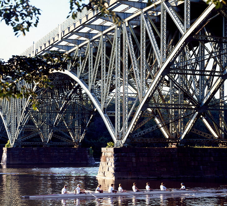 bridge, scull, rowers, river, rowing, sculling, architecture