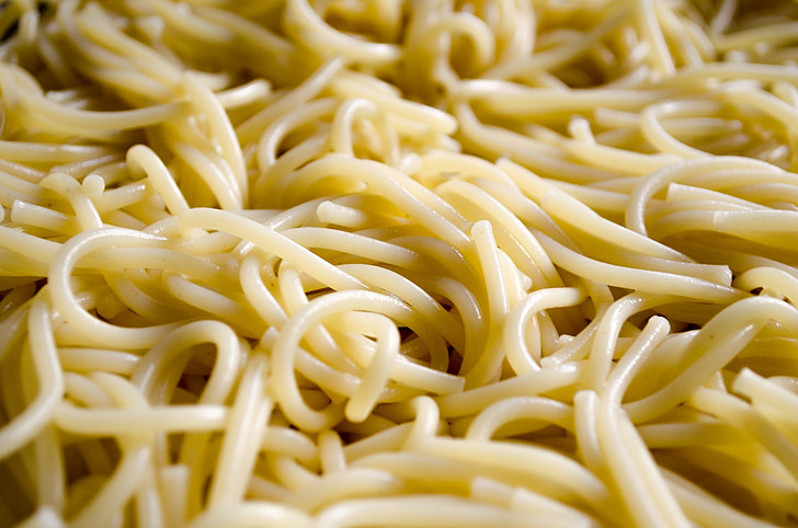 spaghetti, cọc, nấu chín, mì ống, cận cảnh, đống, ý