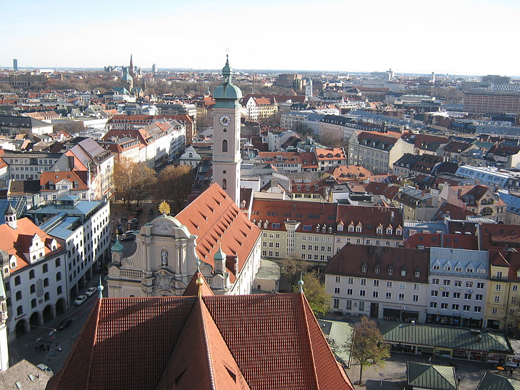 Мюнхен, Църква, кули, Бавария, Църквата steeples, сграда, Камбанария