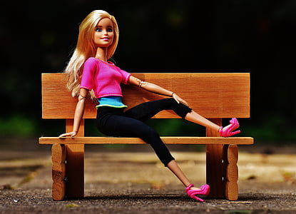 Schönheit, Barbie, Bank, sitzen, ziemlich, Puppe, charmante