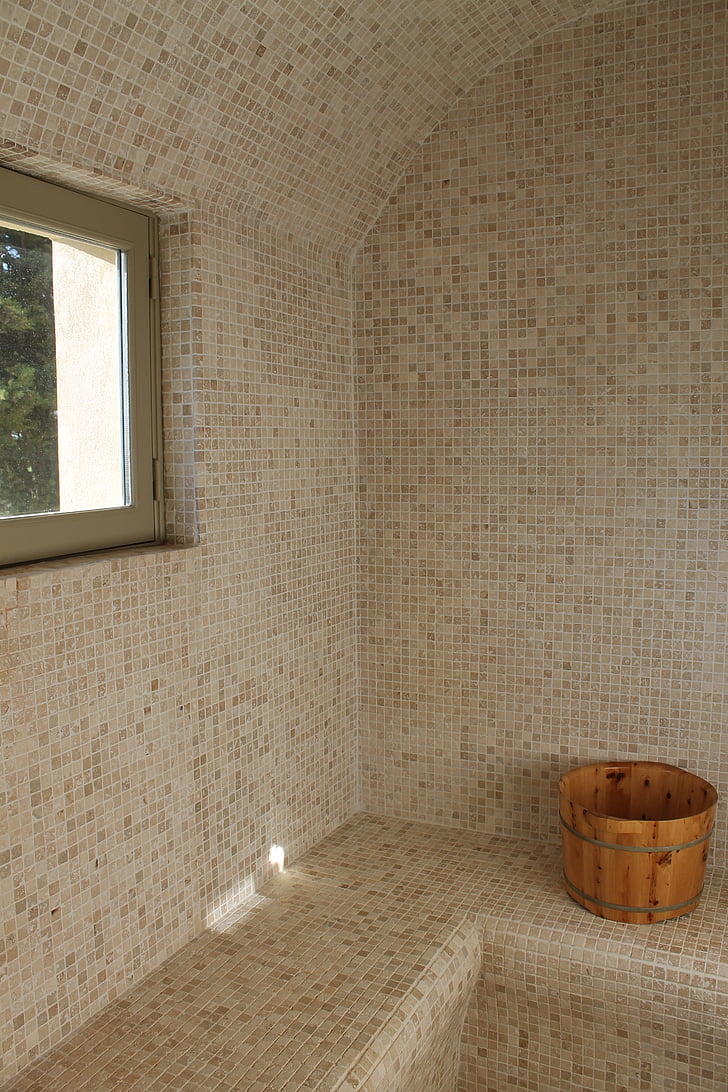 azulejo de, cubo, madera, Hamam, sauna, relajación