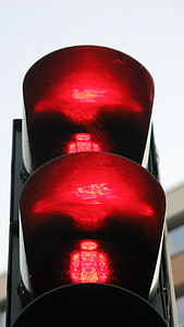 rouge, feux de circulation, passerelle, signal, arrêter, route, feu rouge