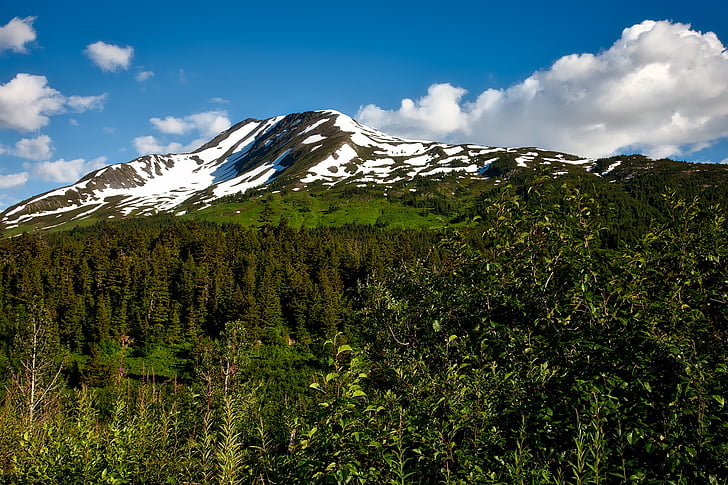 Chugach national forest, Aljaška, krajina, malebný, sněhem, obloha, mraky