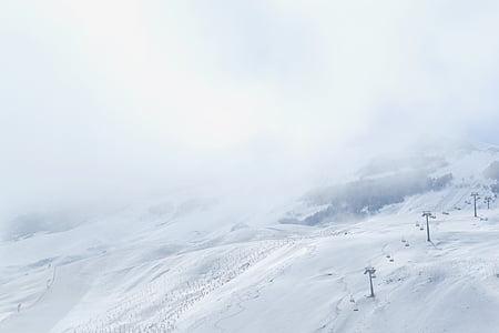 스키 리프트, 스키, skilift, 하얀, 공백, 겨울