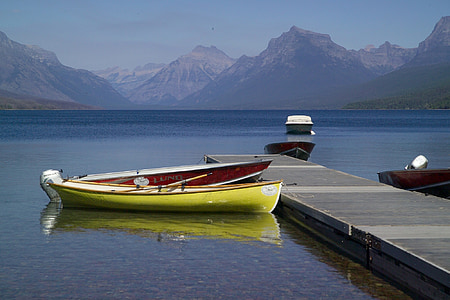 езеро Макдоналдс, лодки, док, Пиер, отдих, пейзаж, живописна