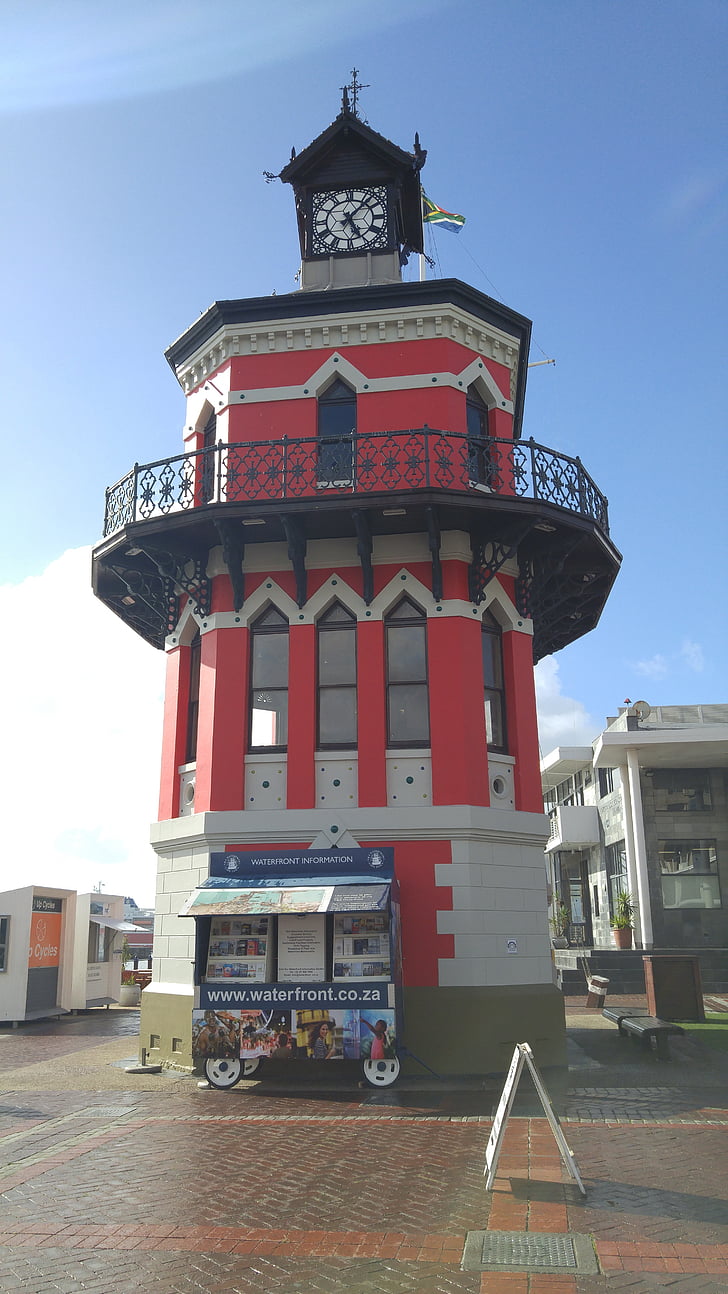 klokkentoren, Waterfront, Kaapstad, rood, gebouw, het platform, toren