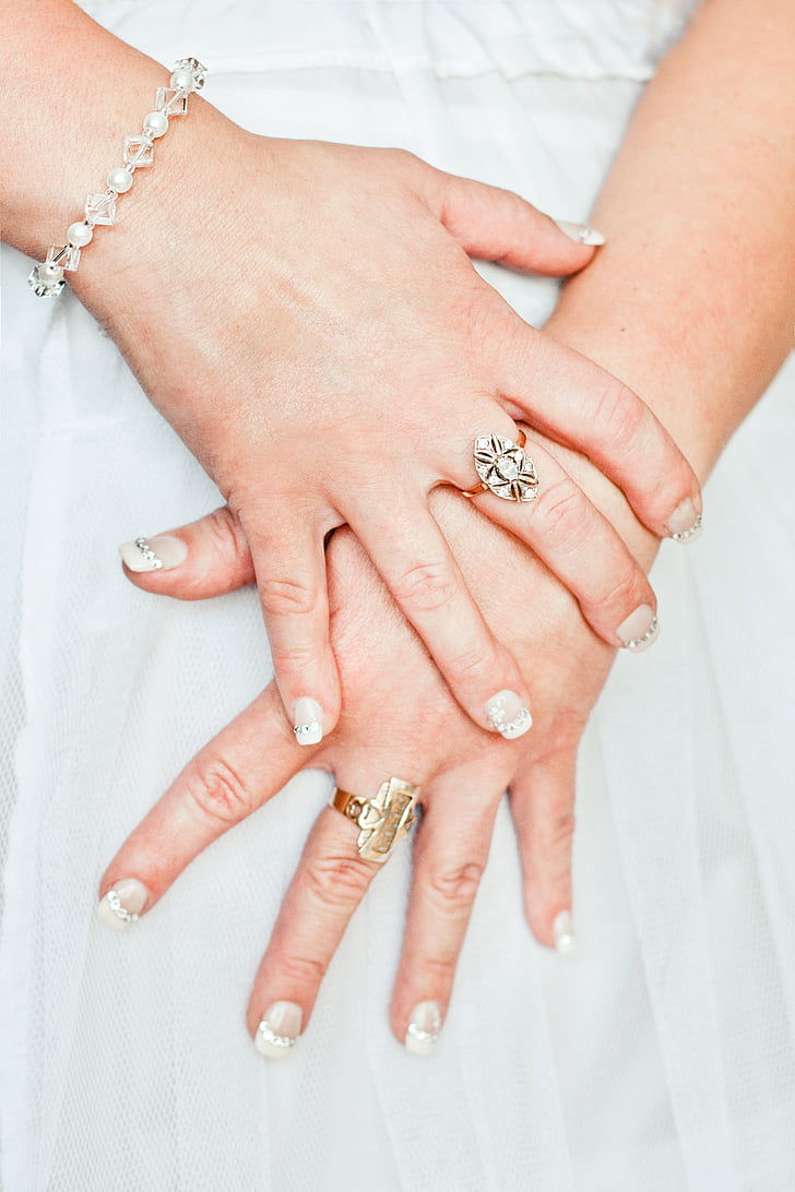 armband, Bridal, bruden, klänning, engagemang, hand, händer