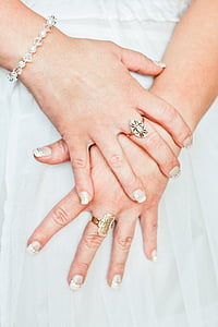 bracelet, Bridal, mariée, robe, engagement, main, mains
