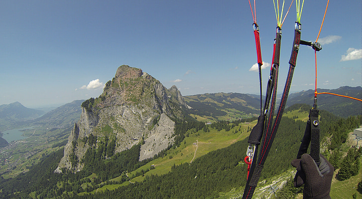 paragliding, fly, summer, mountains, dom, myths, schwyz