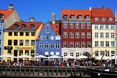 Kopenhagen, Kobenhavn, landschap, huizen, kleuren, kapitaal, boten
