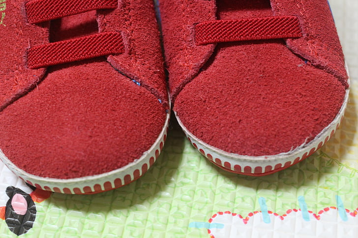 dziecko, buty, czerwony