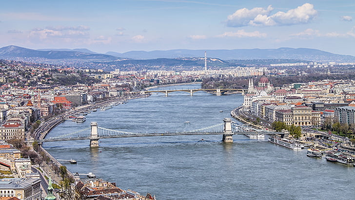 Budapest, Donau, festningen, broer, Chain bridge, elven, over Donau