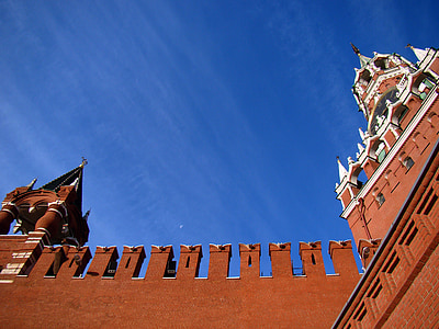 Spasskaya wieża, ściana, od dołu, niebo, chmury, Kremla, Moskwa