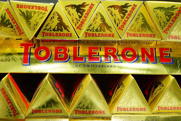 toblerone, chocolate, sweetness, packed, shine, golden, packaging