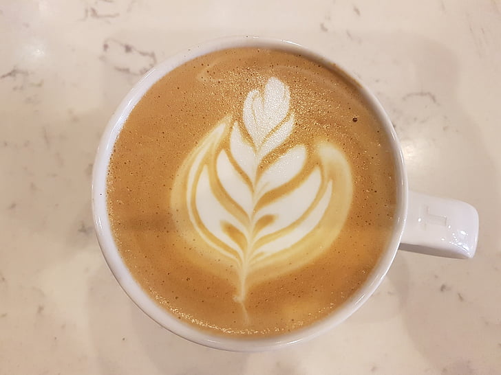 café, latte, latte art, Rosetta, matin, arôme, Mug