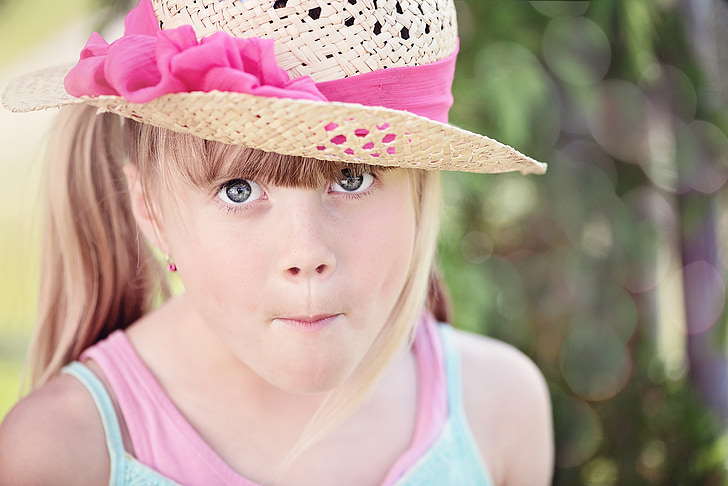 person, human, child, girl, blond, hat, face