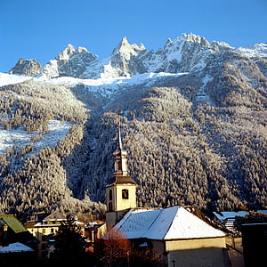 Ski, Resort, hó, Chamonix-mont-blanc, Franciaország, alpesi, történelmi