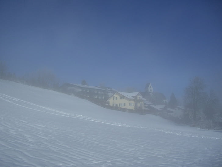 nebbia, Mittelberg, inverno, neve, cielo, blu, Allgäu