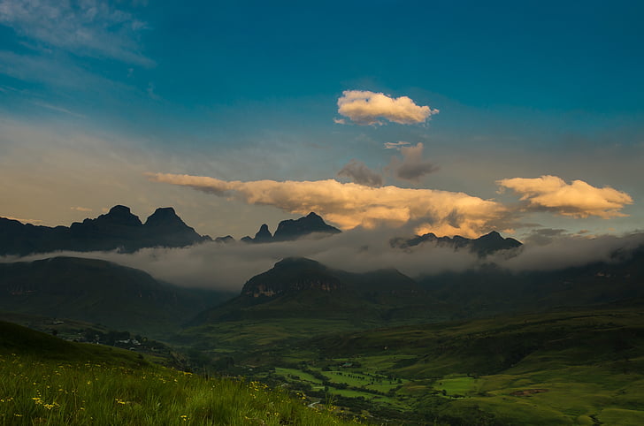 pilvet, vuoret, Drakensberg mountains, Etelä-Afrikka, taivas, maisema, Mountain