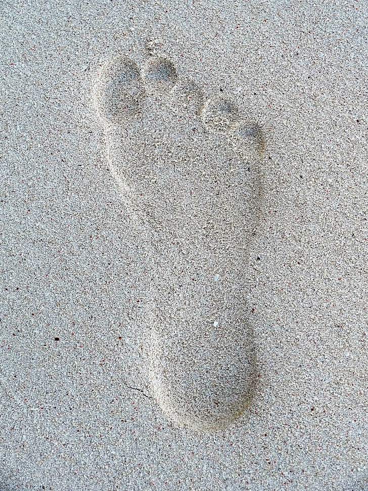 fotavtrykk, sandstrand, foten, sandstranden, sand, stranden, teksturert