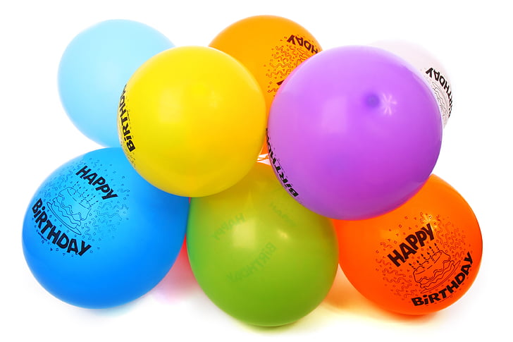 aire, globus, aniversari, brillant, celebrar, celebració, colors