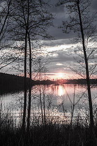 zonsondergang, Lake, mooie, water, hemel, natuur, landschap