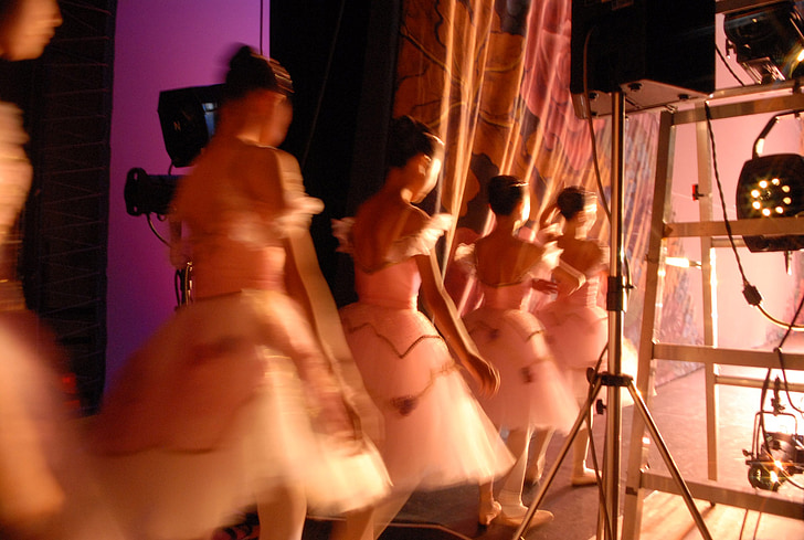 Ballett, Tänzer, hinter den Kulissen, Bühne, Beleuchtung, Mädchen, Kostüm