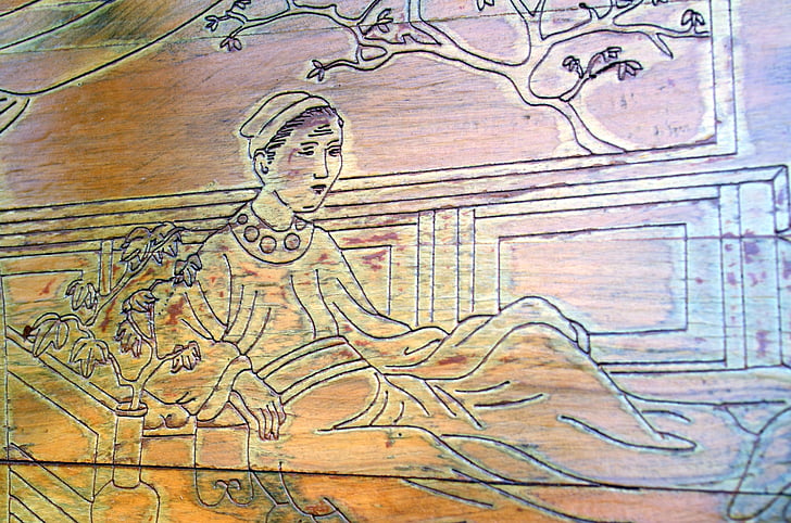 дървен материал, дърворезба, дървени, изкуство, картина, Китай, жена
