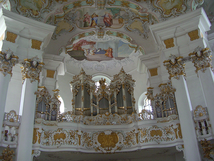 pilgrimage church of wies, pilgrimage church, bavaria, construction art, rococo, organ, gallery