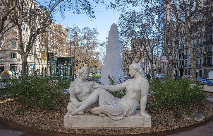 Barcelona, España, estatua de, fuente, Europa, viajes, Turismo